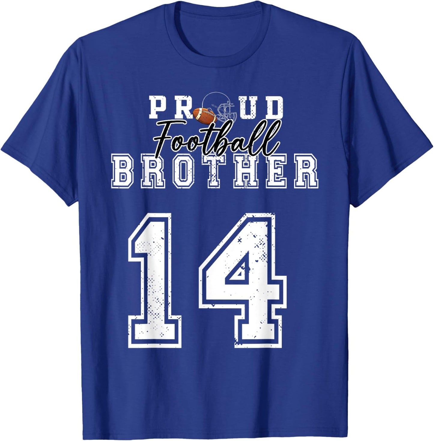 Custom Proud Football Brother Number 14 Personalized Men Boy T-Shirt - T-Shirt | Royal
