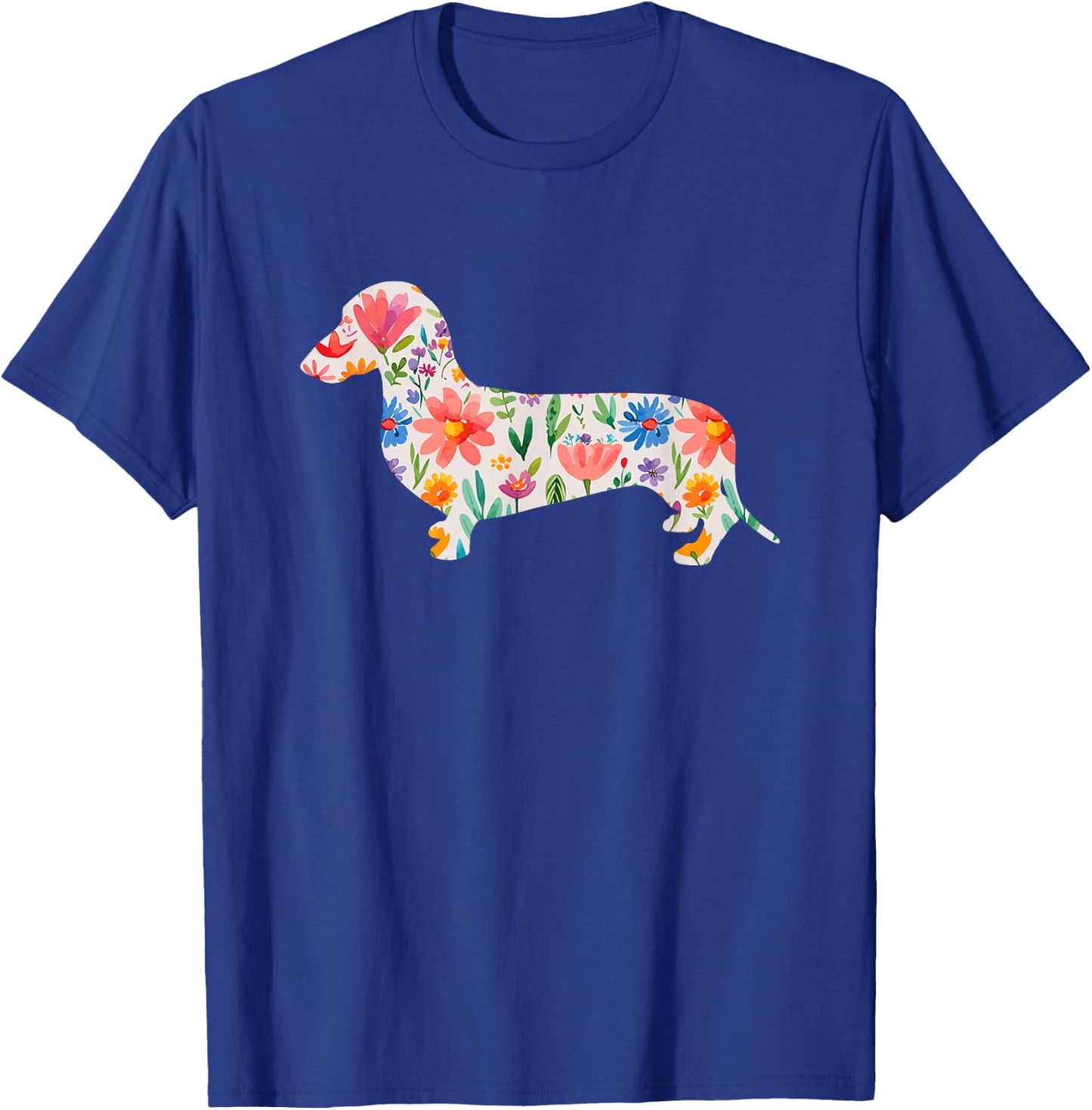 Smooth Dachshund watercolor flowers design T-Shirt - T-Shirt | Royal