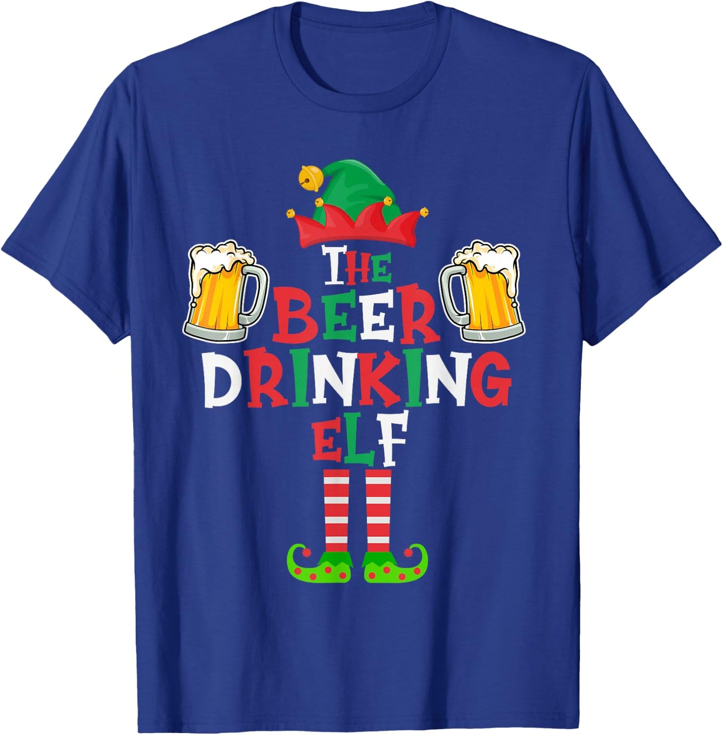 The Beer Drinking Elf, Funny Matching Family Group Christmas T-Shirt - T-Shirt | Royal