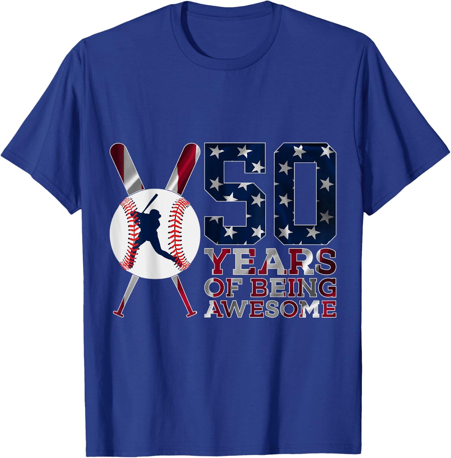 50 Years of Being Awesome Baseball 50th Birthday T-Shirt - T-Shirt | Royal