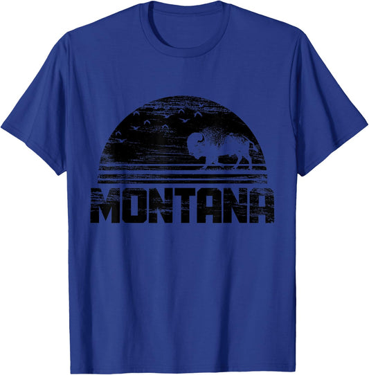 Montana Bison American Buffalo National Park Pride Vintage T-Shirt - T-Shirt | Royal