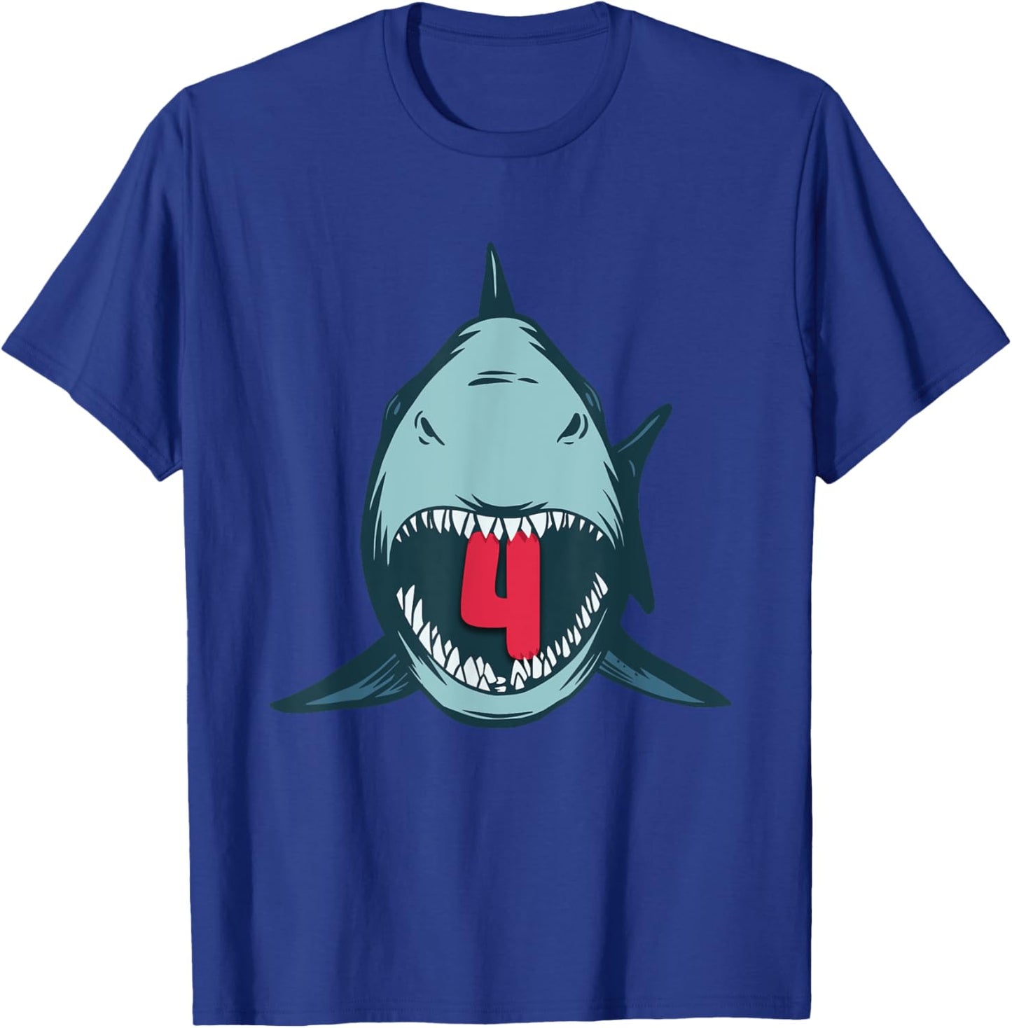 Megalodon Shark 4th Birthday 4 Years Megalodon Birthday T-Shirt - T-Shirt | Royal