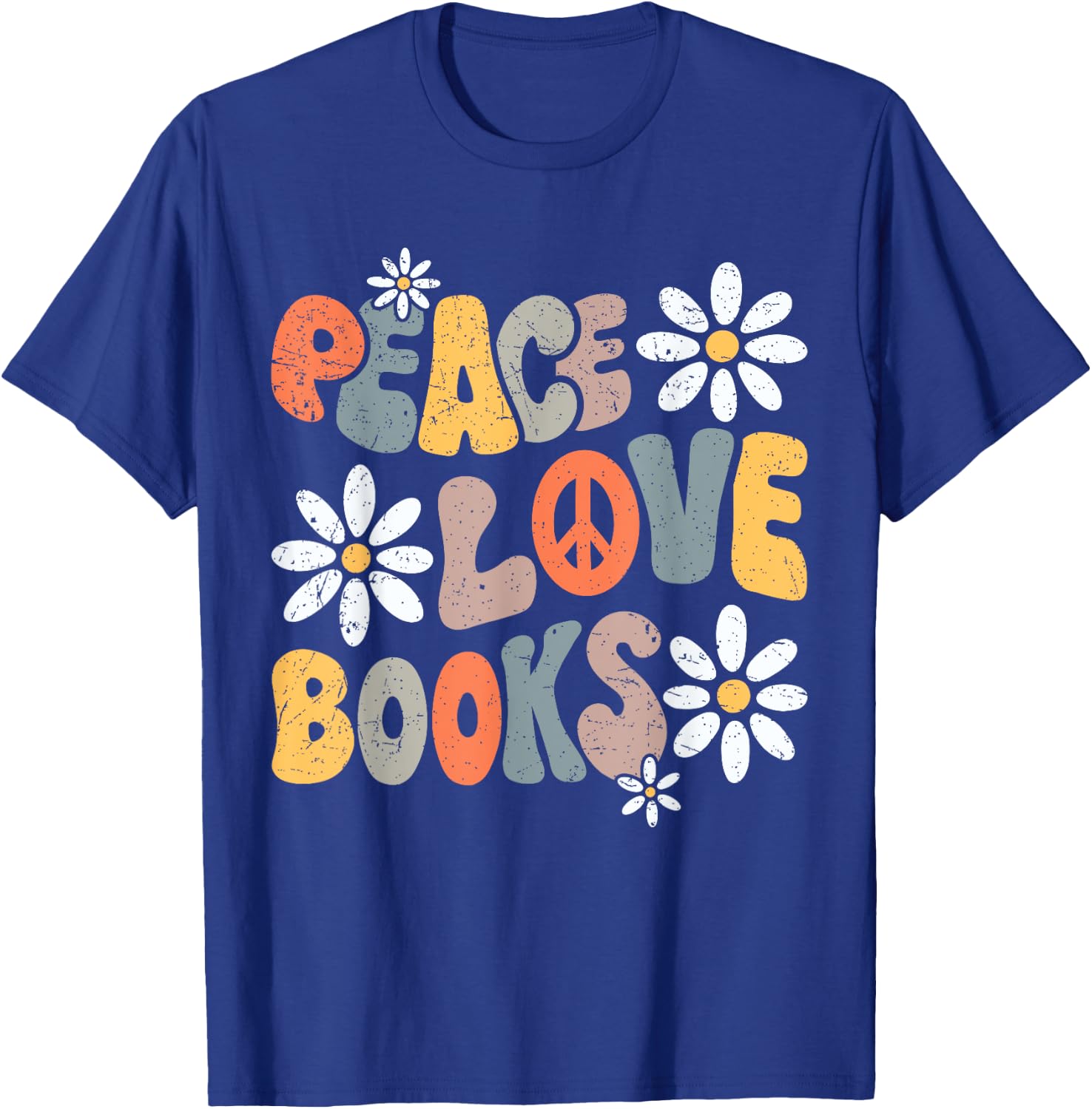 Peace Love Books Groovy Bookworm Book Nerd Reading Teacher T-Shirt - T-Shirt | Royal