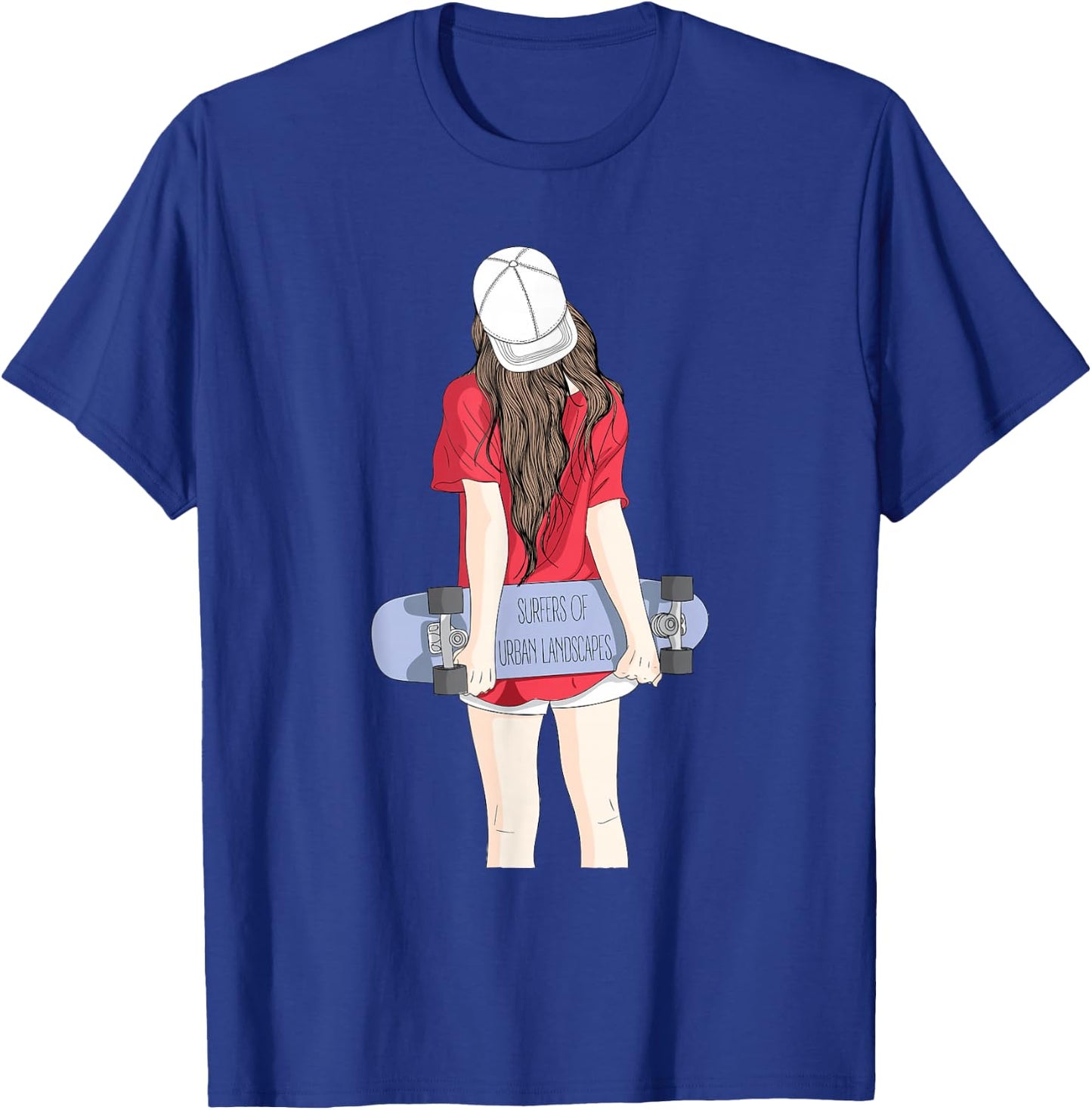 Cool Skateboarding Girl in a Baseball Cap with a Skateboard T-Shirt - T-Shirt | Royal