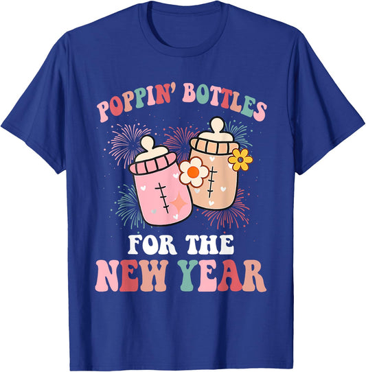 ICU Nurse Poppin Bottles For The New Year Baby Bottle Groovy T-Shirt - T-Shirt | Royal