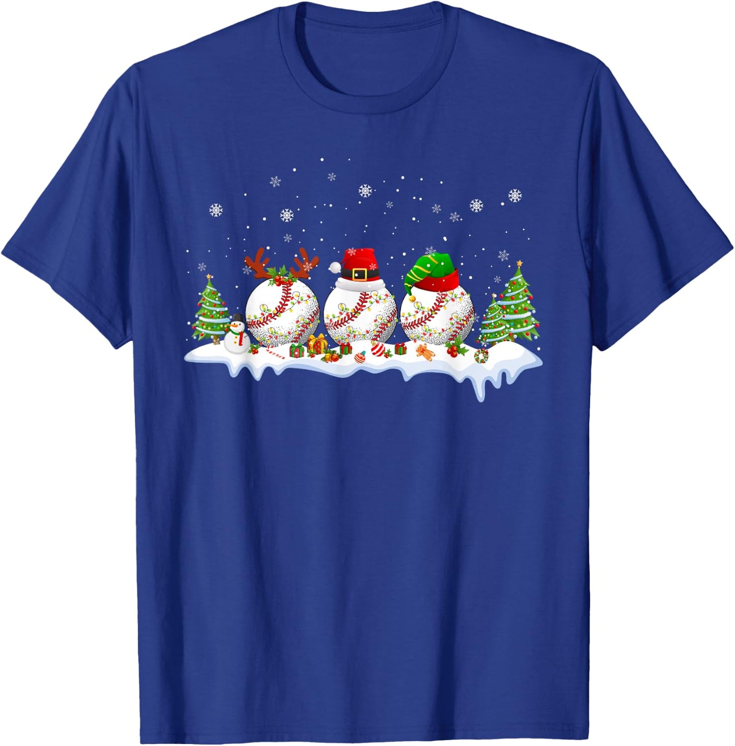 Santa Elf Reindeer Baseball Balls Xmas Tree Lights Christmas T-Shirt - T-Shirt | Royal