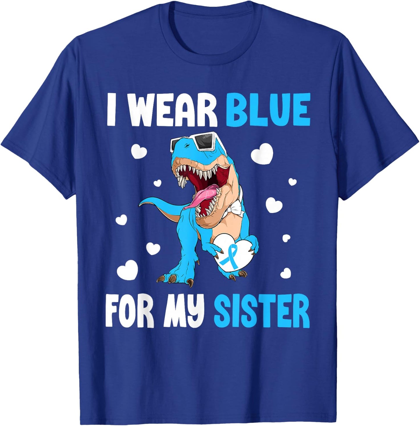 I Wear Bleu For My Sister Dinosaur Diabetes Awareness T-Shirt - T-Shirt | Royal