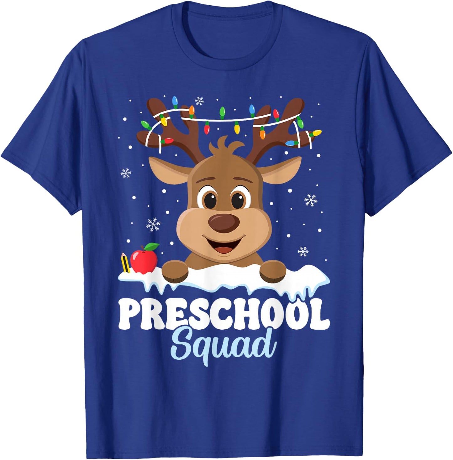 Preschool Teacher Christmas Preschool Squad Reindeer Xmas T-Shirt - T-Shirt | Royal