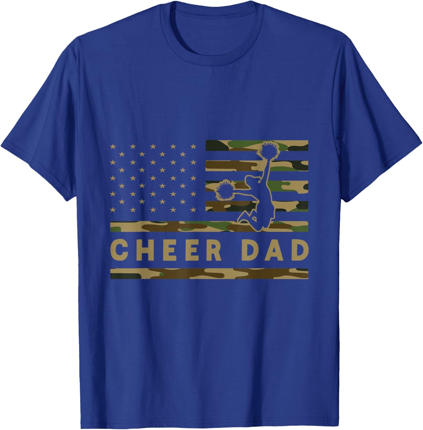 Cheer Dad Camo American Flag Cheerleader Supporter T-Shirt - T-Shirt | Royal