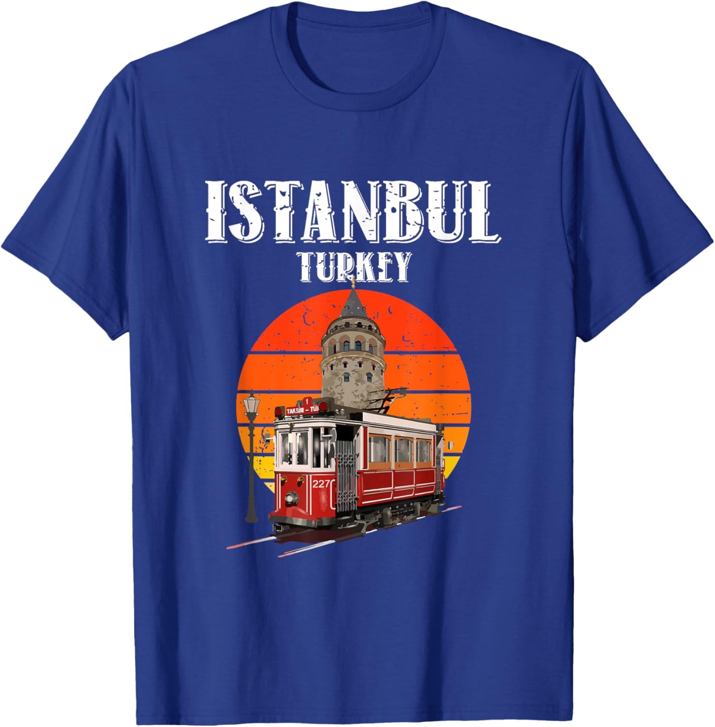 Vintage Sunset Istanbul Turkey Retro Tram And Galata Tower T-Shirt - T-Shirt | Royal