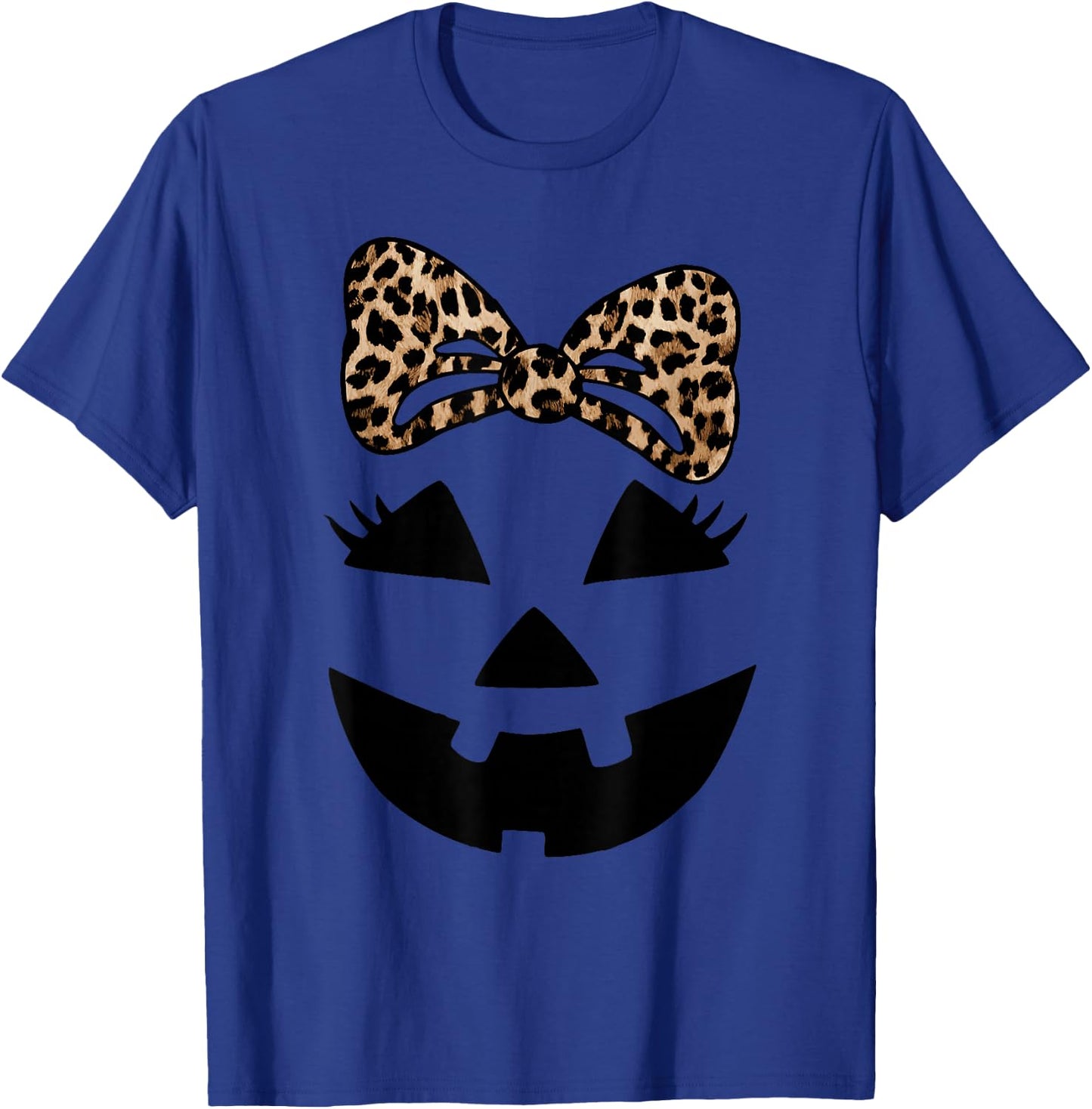 Jack O Lantern Face Pumpkin Hallowen Leopard Print Bow Tie T-Shirt - T-Shirt | Royal