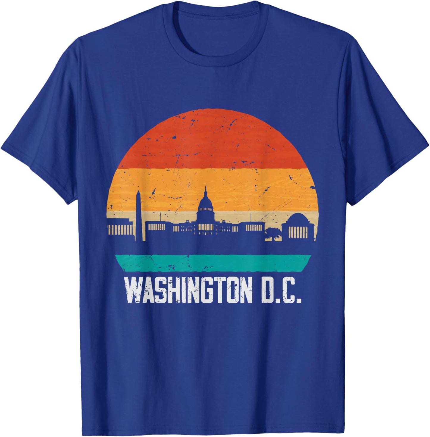 Washington D.C. USA Retro Vintage Sunset Skyline T-Shirt - T-Shirt | Royal