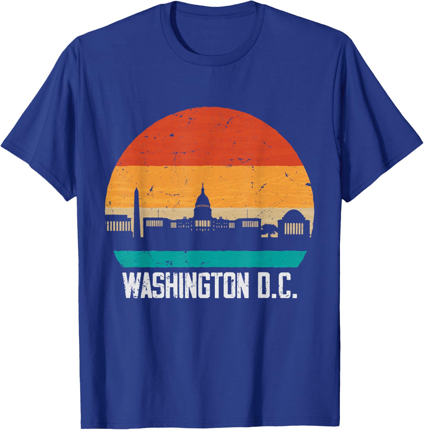 Washington D.C. USA Retro Vintage Sunset Skyline T-Shirt - T-Shirt | Royal