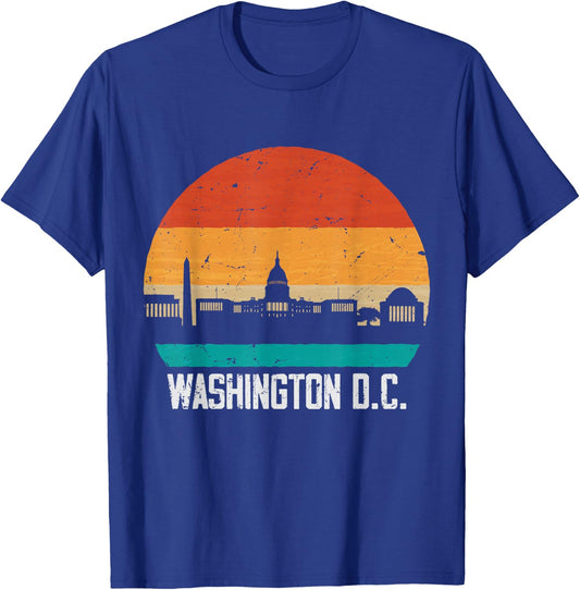 Washington D.C. USA Retro Vintage Sunset Skyline T-Shirt - T-Shirt | Royal