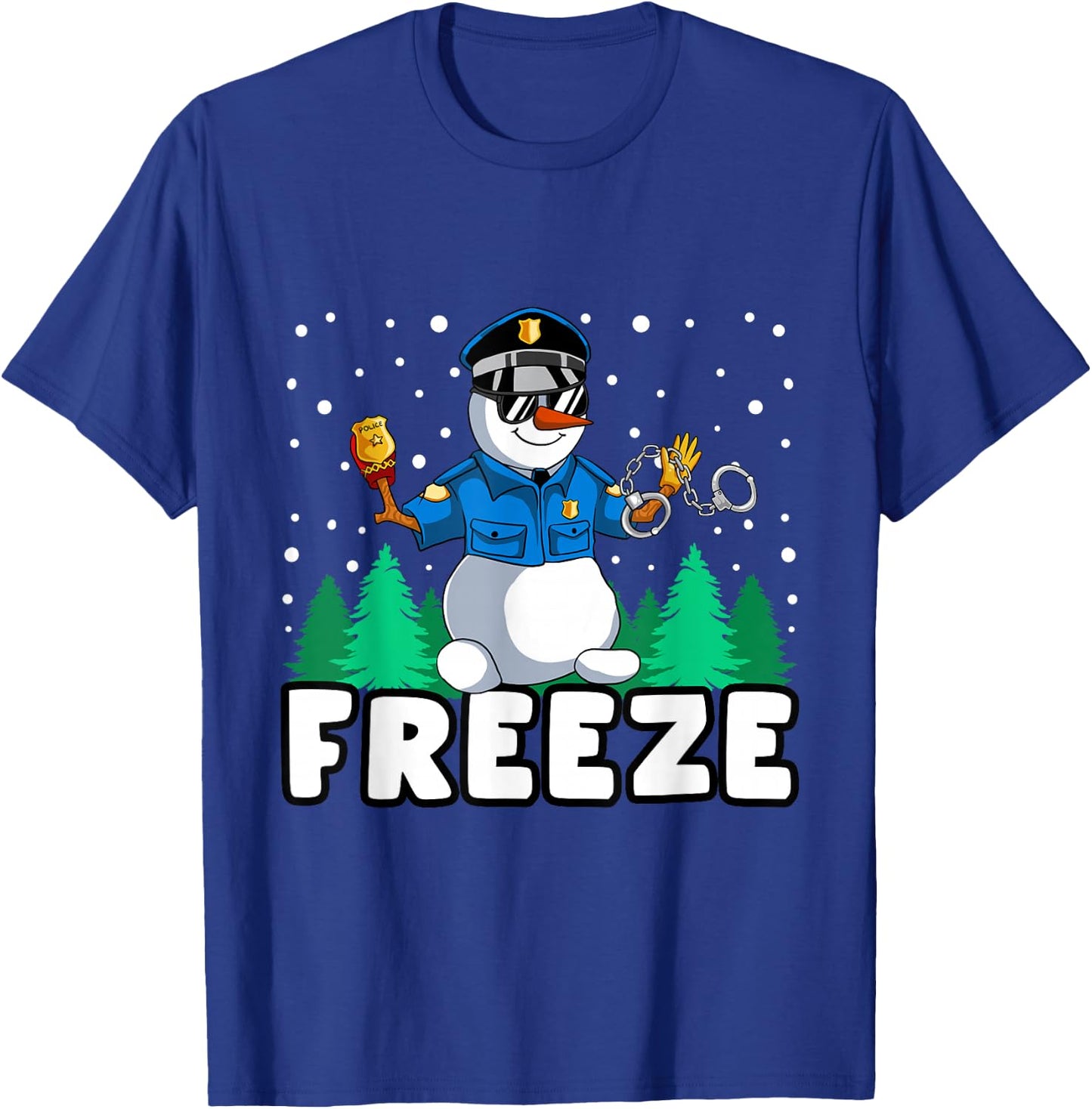 Freeze Snowman Police Christmas Pajama Funnt Cop Policeman T-Shirt - T-Shirt | Royal