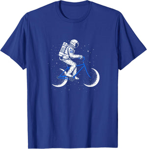 Moon Cycle Astronaut on Bicycle Space Galaxy T-Shirt - T-Shirt | Royal