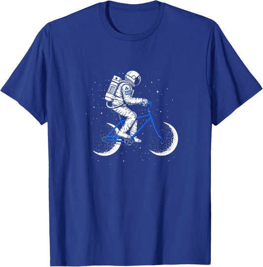 Moon Cycle Astronaut on Bicycle Space Galaxy T-Shirt - T-Shirt | Royal