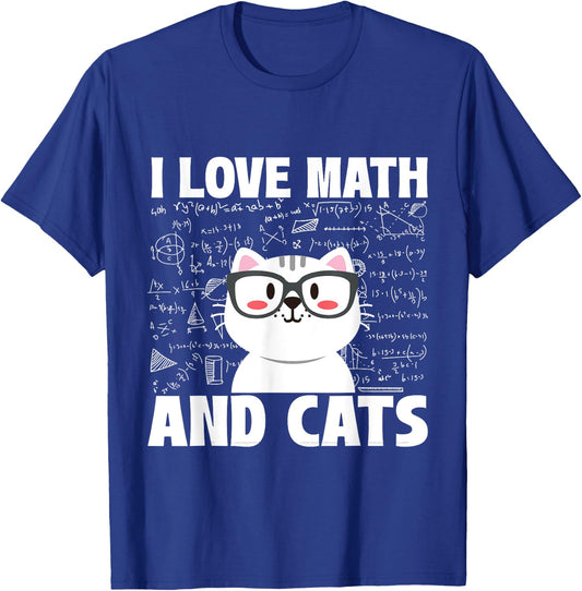 I Love Math And Cats - Feline Animal Cat Lover Kitten Kitty T-Shirt - T-Shirt | Royal