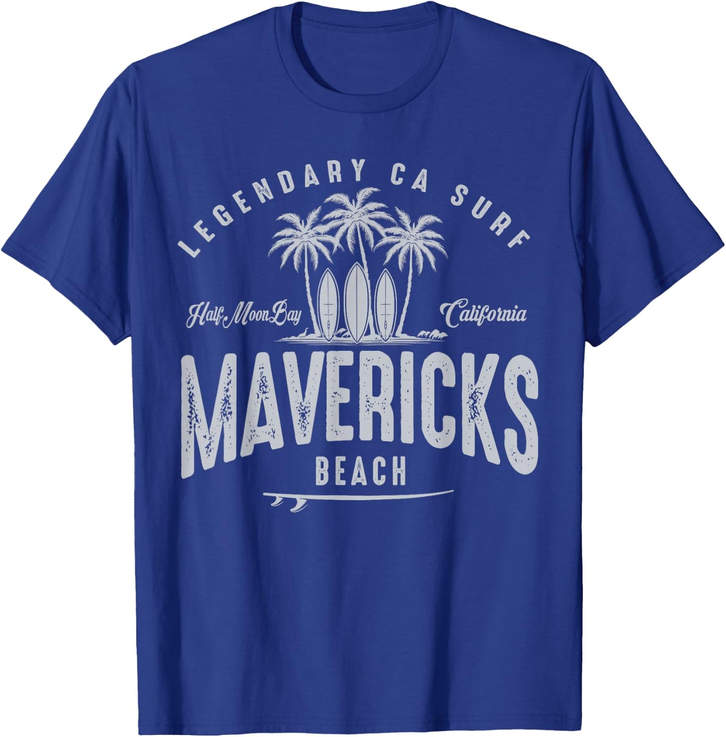 THREE VINTAGE SURFBOARDS AND PALMS - Mavericks Beach Men Women Kids T-Shirt - T-Shirt | Royal