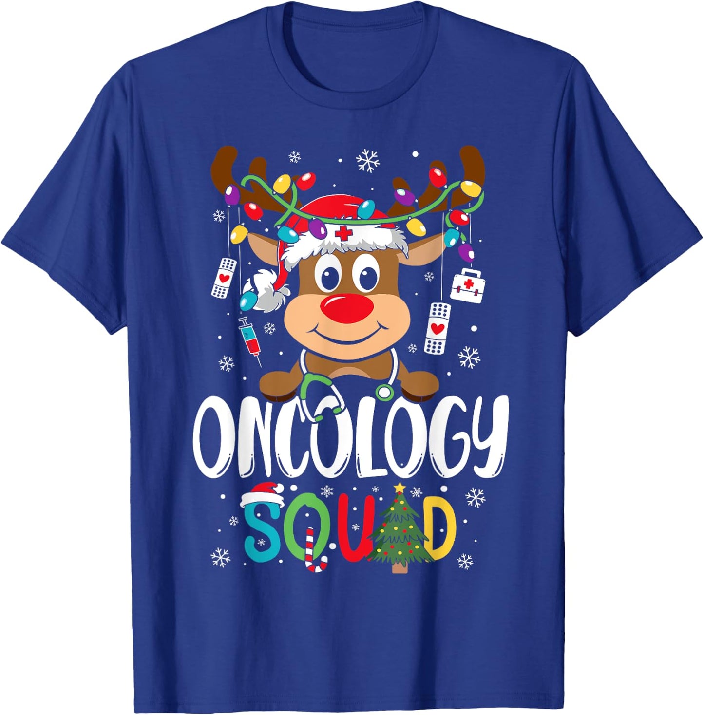 Oncology Nurse Squad Reindeer Stethoscope Nurse Christmas T-Shirt - T-Shirt | Royal
