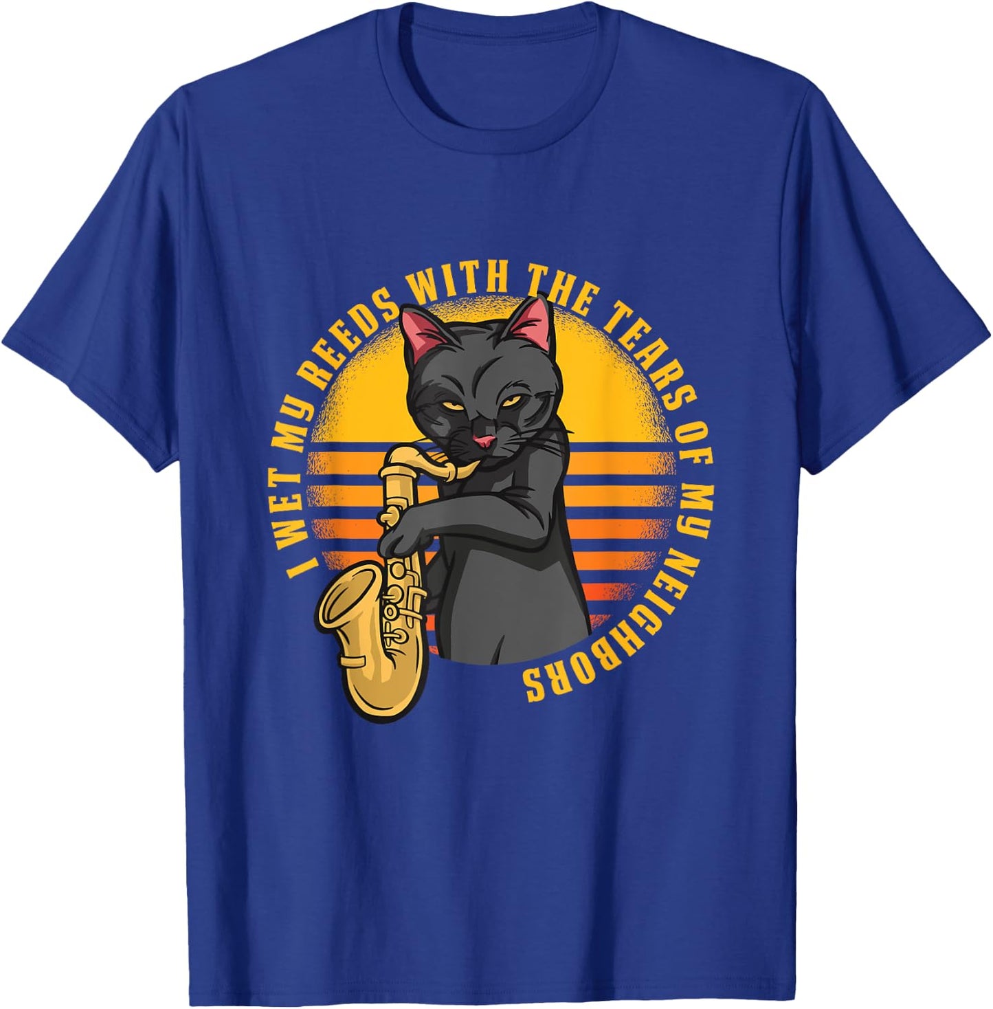 Funny Cat Plays Saxophone Women Girls Kids T-Shirt - T-Shirt | Royal
