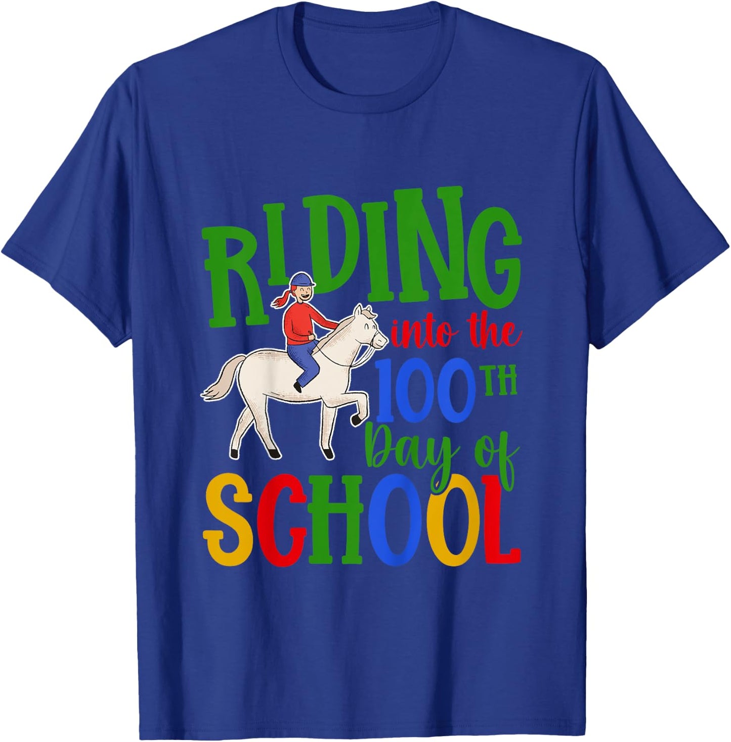 Girls 100 Days Of School Horse 100th Day Of School T-Shirt - T-Shirt | Royal