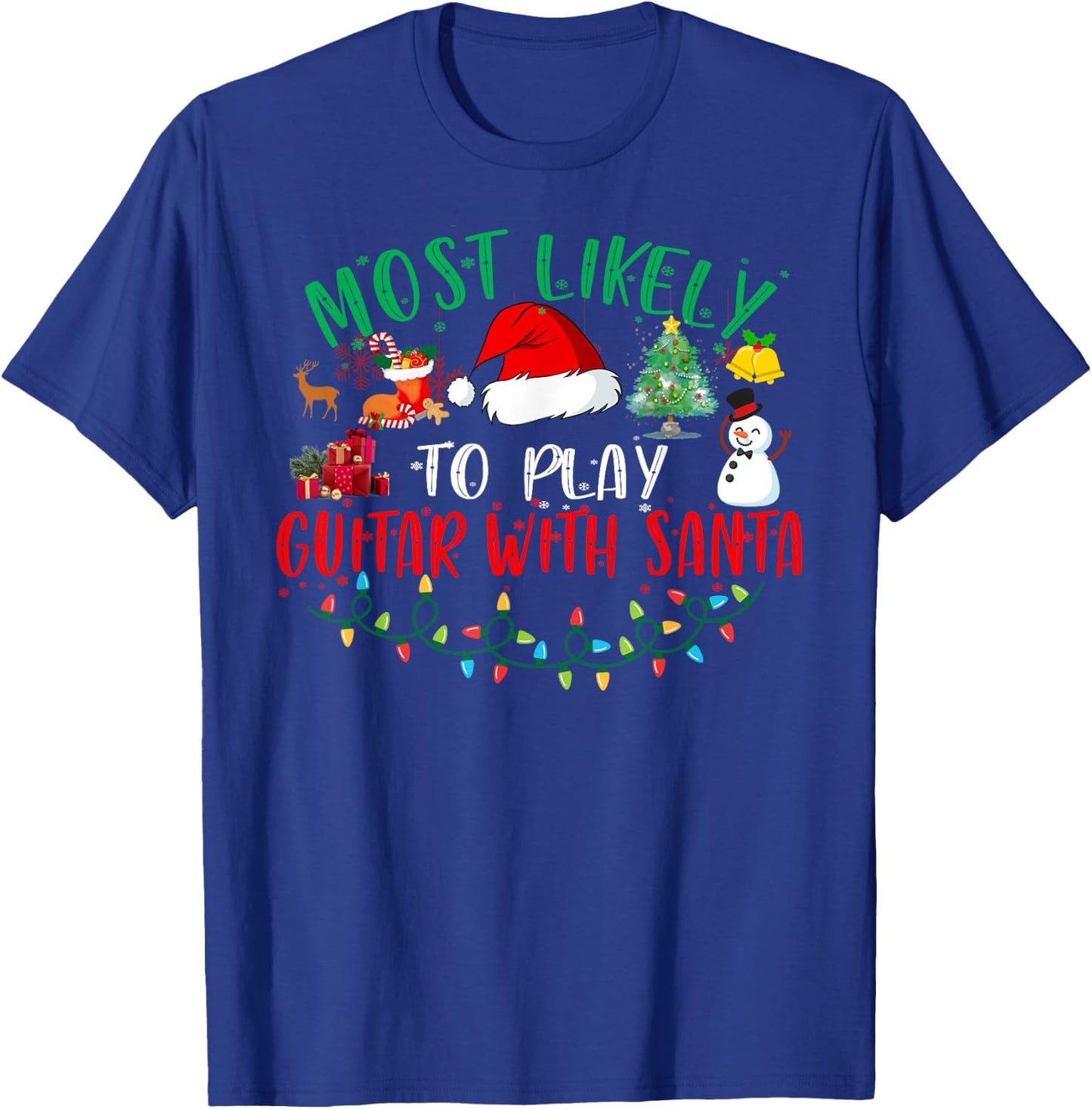 Most Likely To Play Guitar With Santa Matching Christmas T-Shirt - T-Shirt | Royal