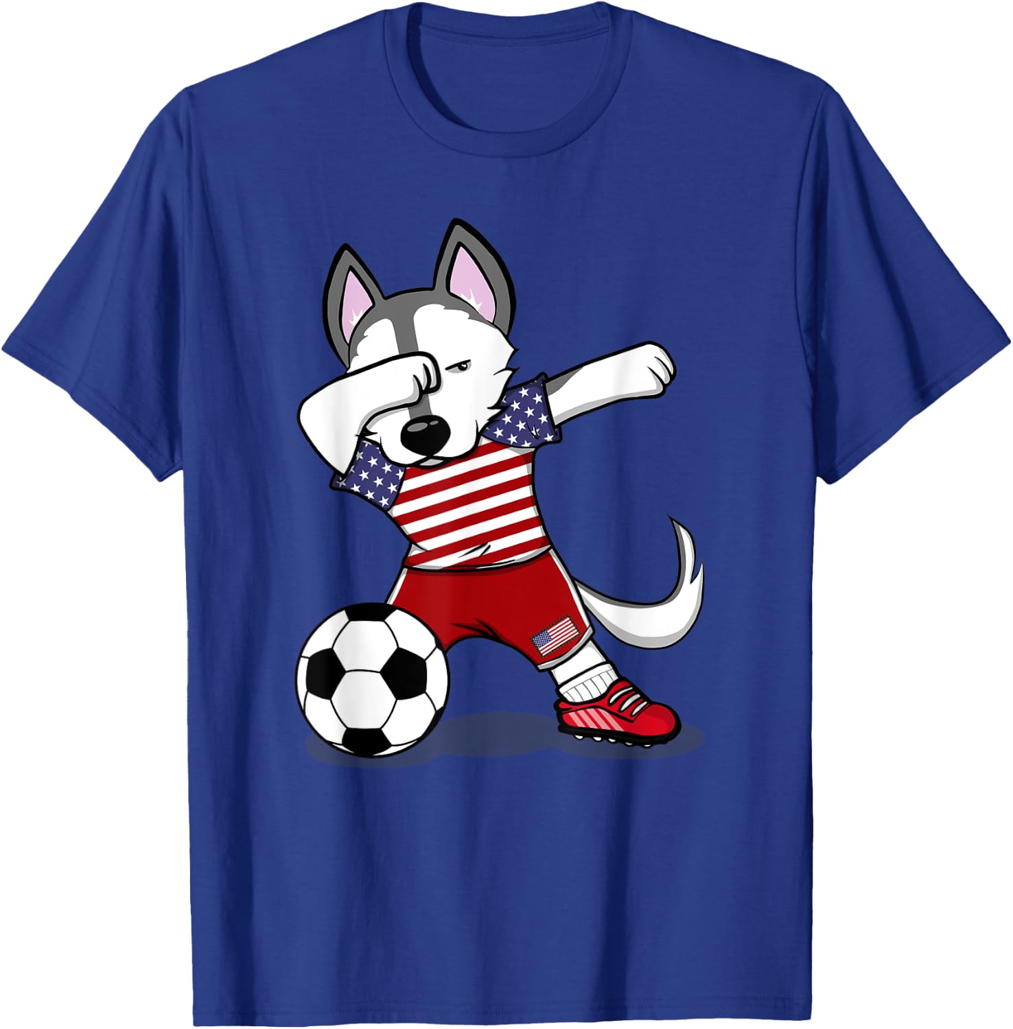 Dabbing Husky America Soccer Fans Jersey USA Flag Football T-Shirt - T-Shirt | Royal