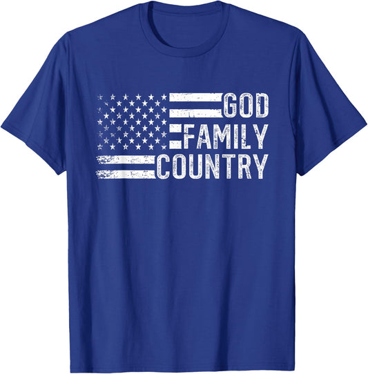 God Family Country - Patriotic Christian US Flag T-Shirt - T-Shirt | Royal