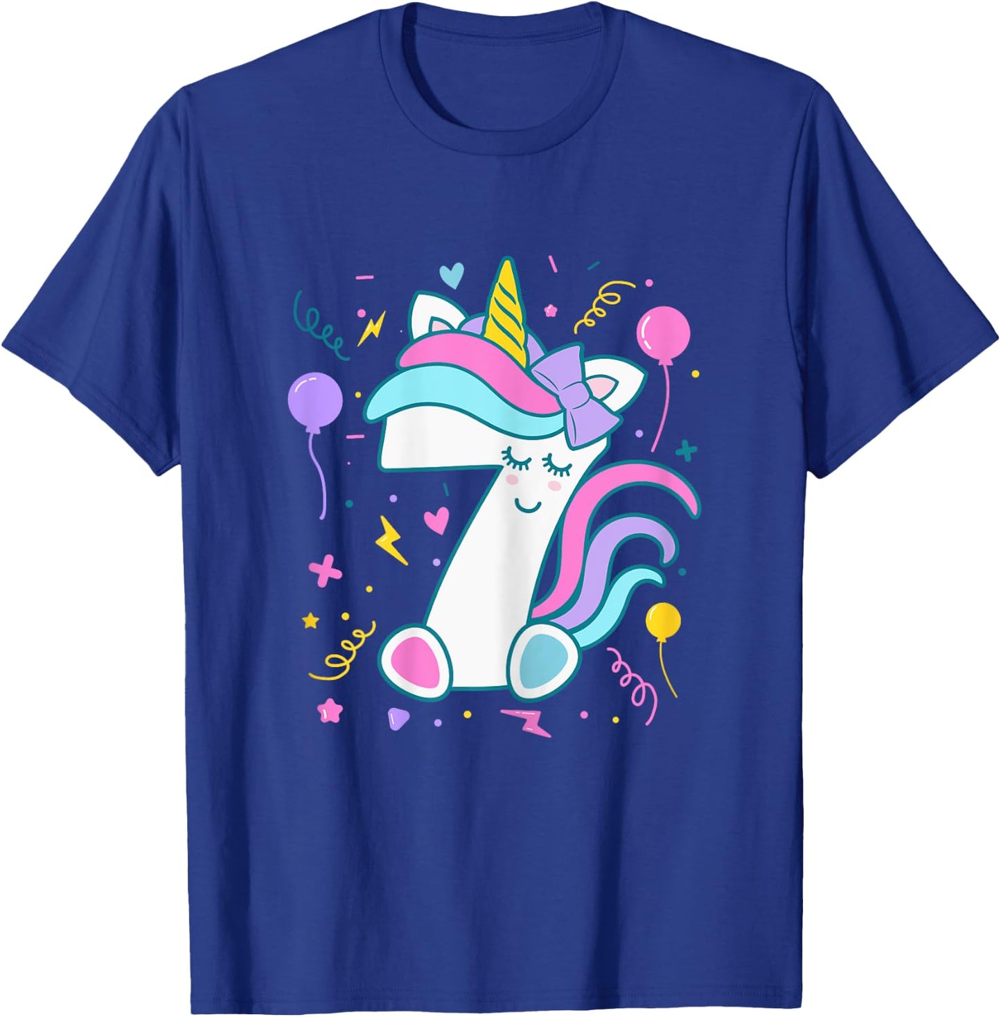 Unicorn 7th Birthday Number 7 Year Old Girl Birthday T-Shirt - T-Shirt | Royal