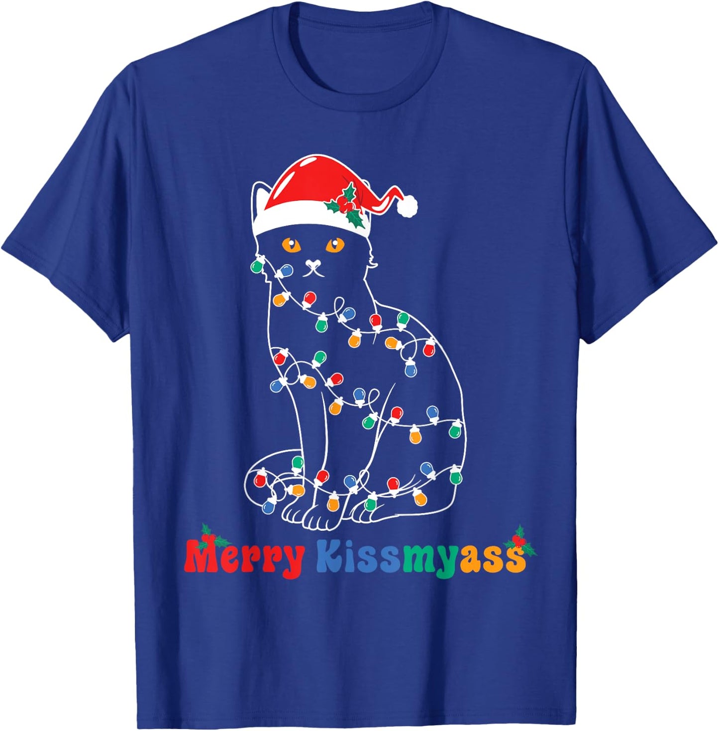 Merry Christmas Cat Christmas Lights Merry Christmas Cat T-Shirt - T-Shirt | Royal
