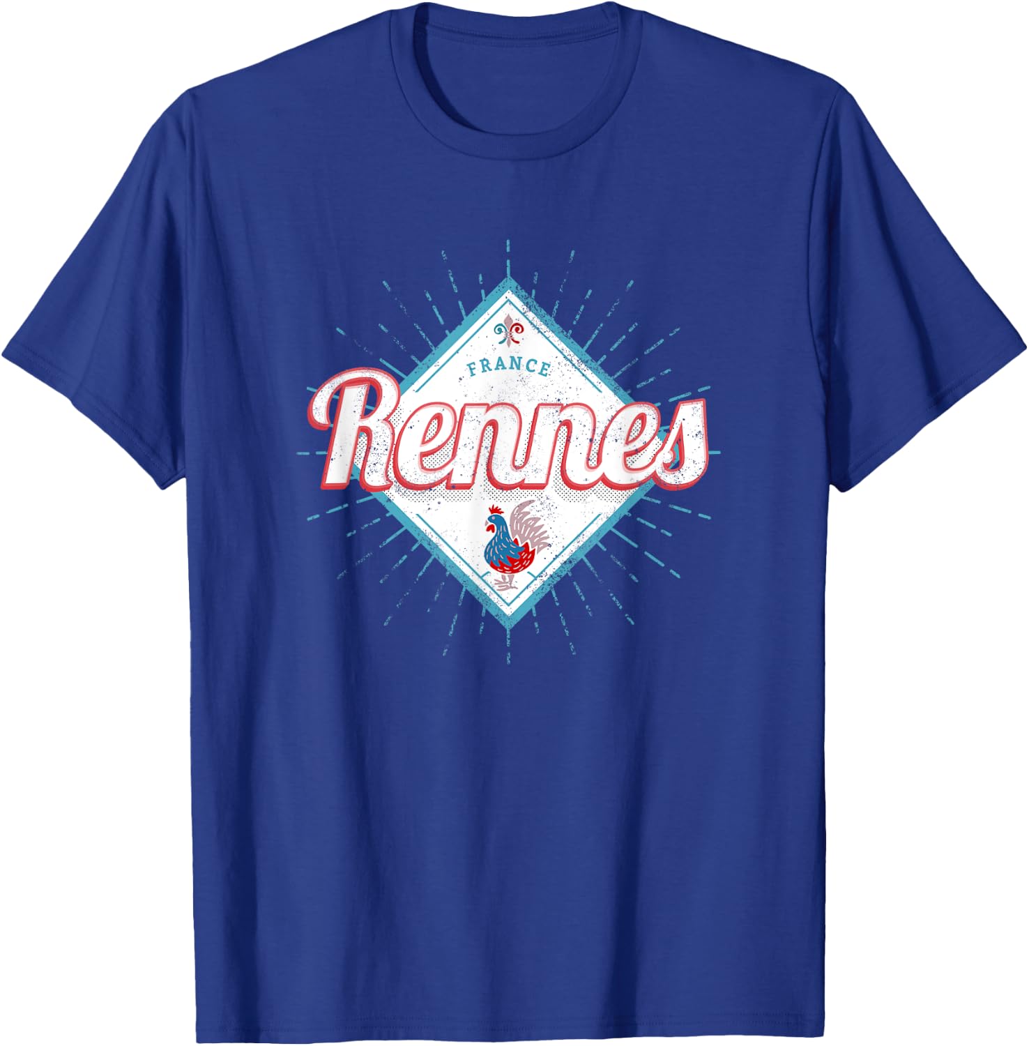 Rennes Brittany France Retro Rooster Vintage Souvenir T-Shirt - T-Shirt | Royal
