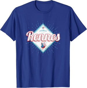 Rennes Brittany France Retro Rooster Vintage Souvenir T-Shirt - T-Shirt | Royal