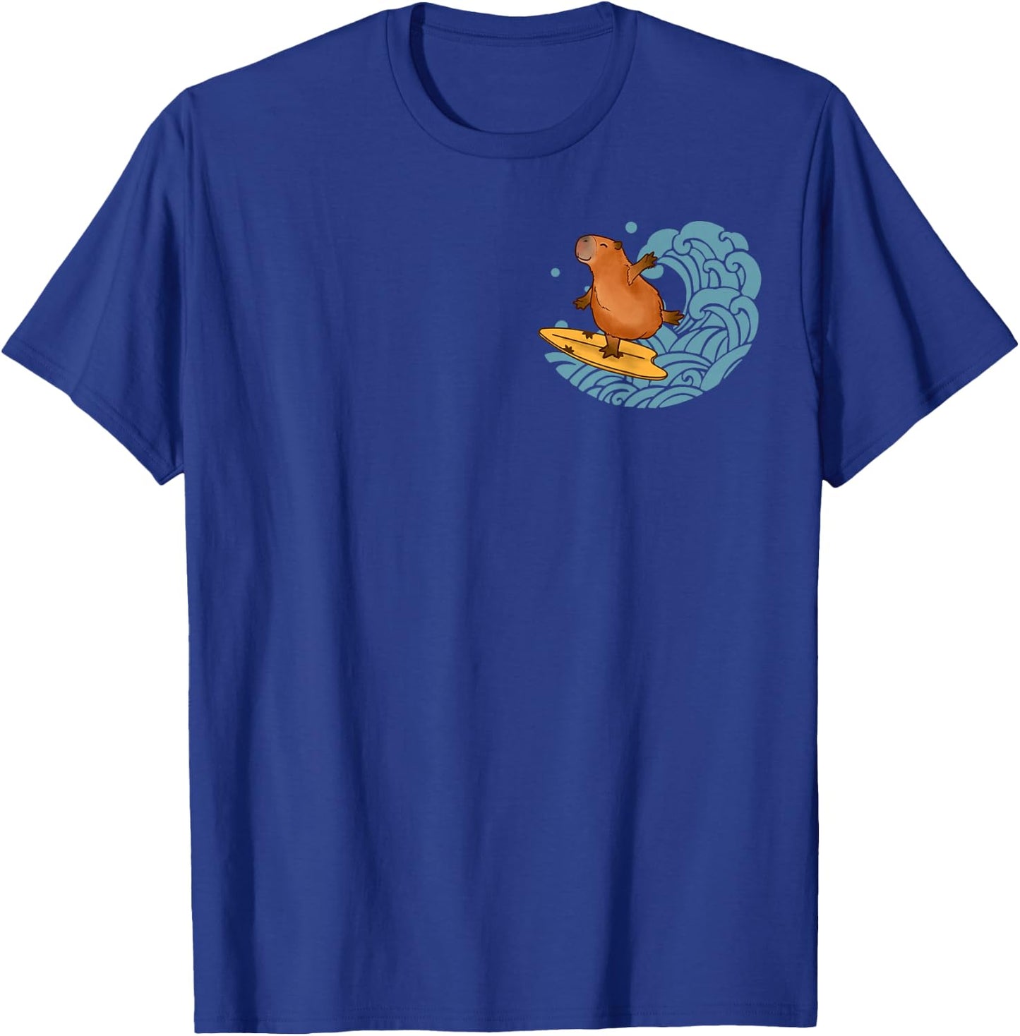 Vintage Cute Capybara Surfing The Great Wave Kanagawa Pocket T-Shirt - T-Shirt | Royal