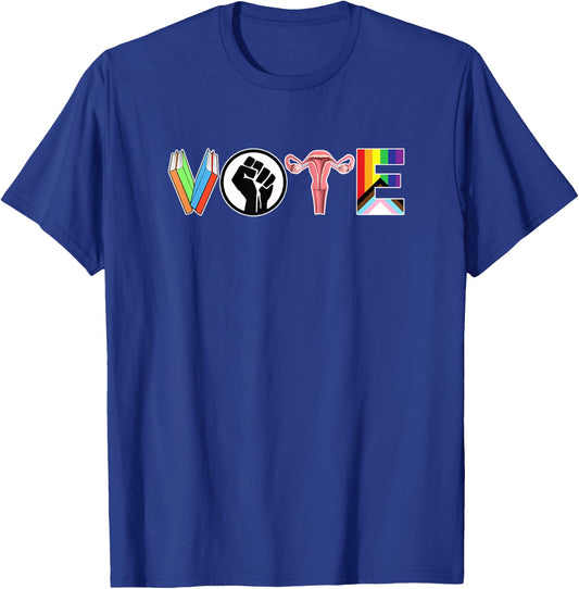 Vote - Books, Fist, Ovaries, LGTBQ Small T-Shirt - T-Shirt | Royal