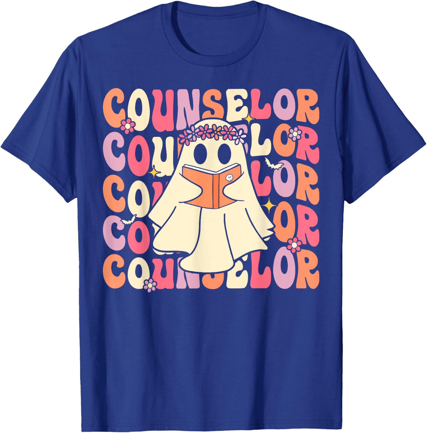 Groovy Halloween School Counselor Retro Ghost Counselor T-Shirt - T-Shirt | Royal