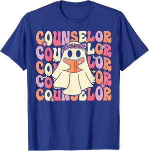 Groovy Halloween School Counselor Retro Ghost Counselor T-Shirt - T-Shirt | Royal
