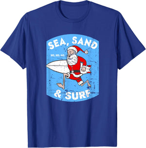 Surfing Santa - Christmas Surfboarding Santa Claus T-Shirt - T-Shirt | Royal