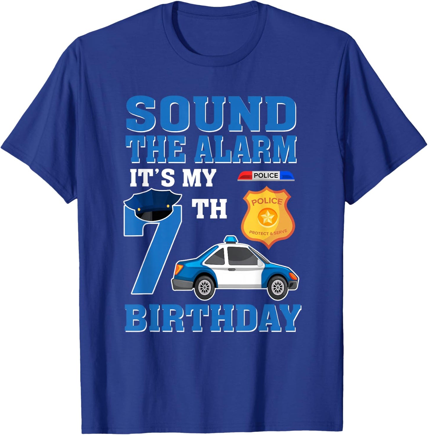 It's My 7 Year Old Birthday Police Car 7th Party T-Shirt - T-Shirt | Royal