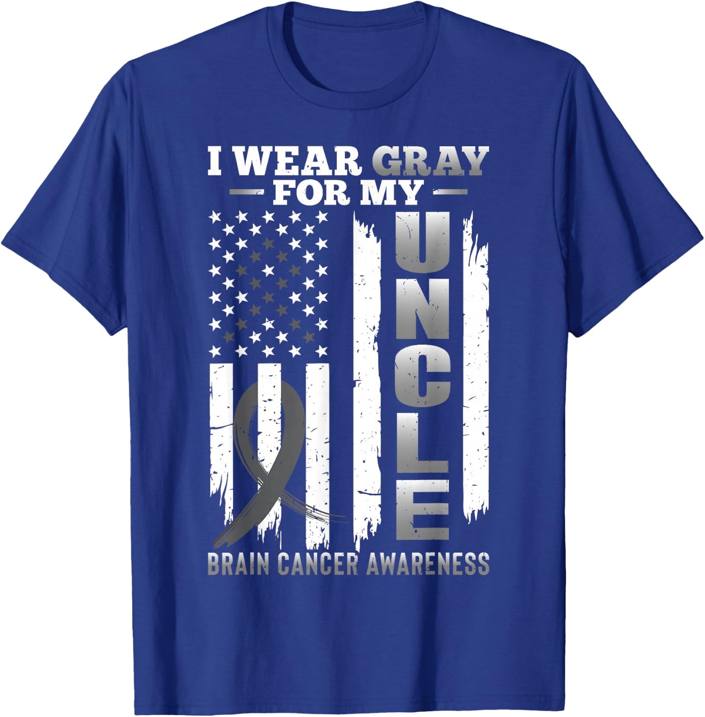 I Wear Gray for My Uncle - USA Flag Brain Cancer Awareness T-Shirt - T-Shirt | Royal