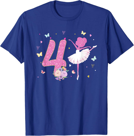 4th Birthday Girl Outfit Ballerina Dancer Ballet Tutu Girls T-Shirt - T-Shirt | Royal