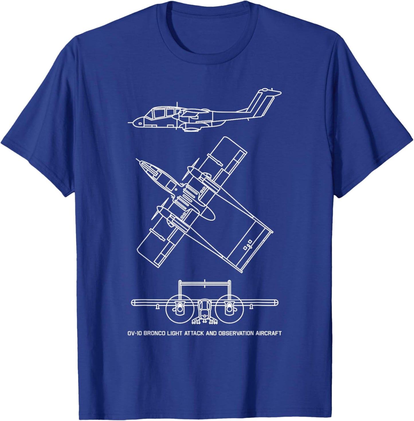 OV-10 Bronco American Turboprop Aircraft Blueprints T-Shirt - T-Shirt | Royal