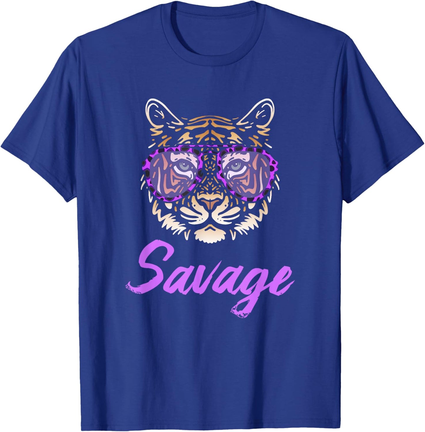Savage Tiger Purple Leopard Print Sunglasses Funny Graphic T-Shirt - T-Shirt | Royal