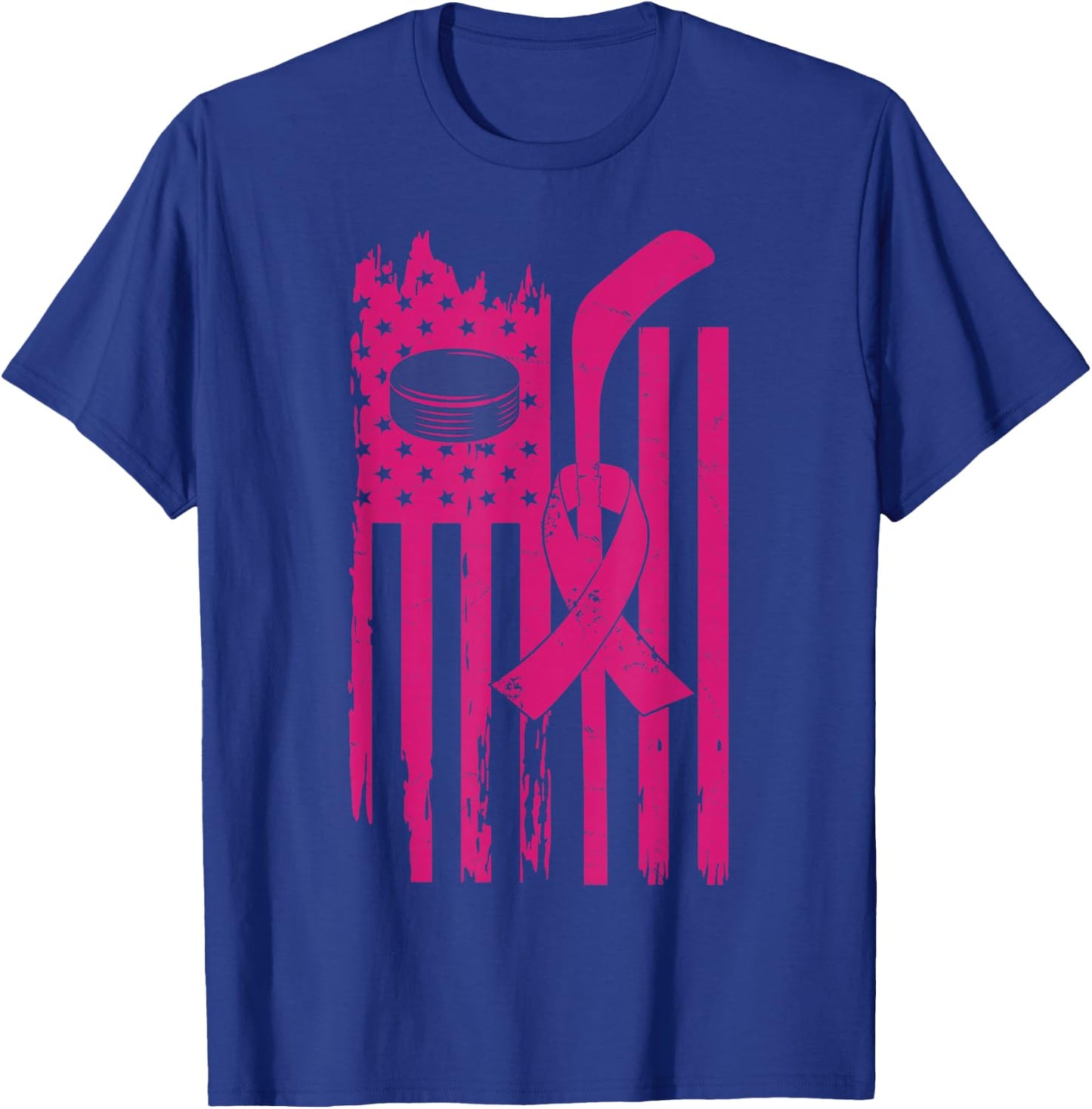 Hockey Pink Ribbon Breast Cancer Awareness Sport Lover T-Shirt - T-Shirt | Royal