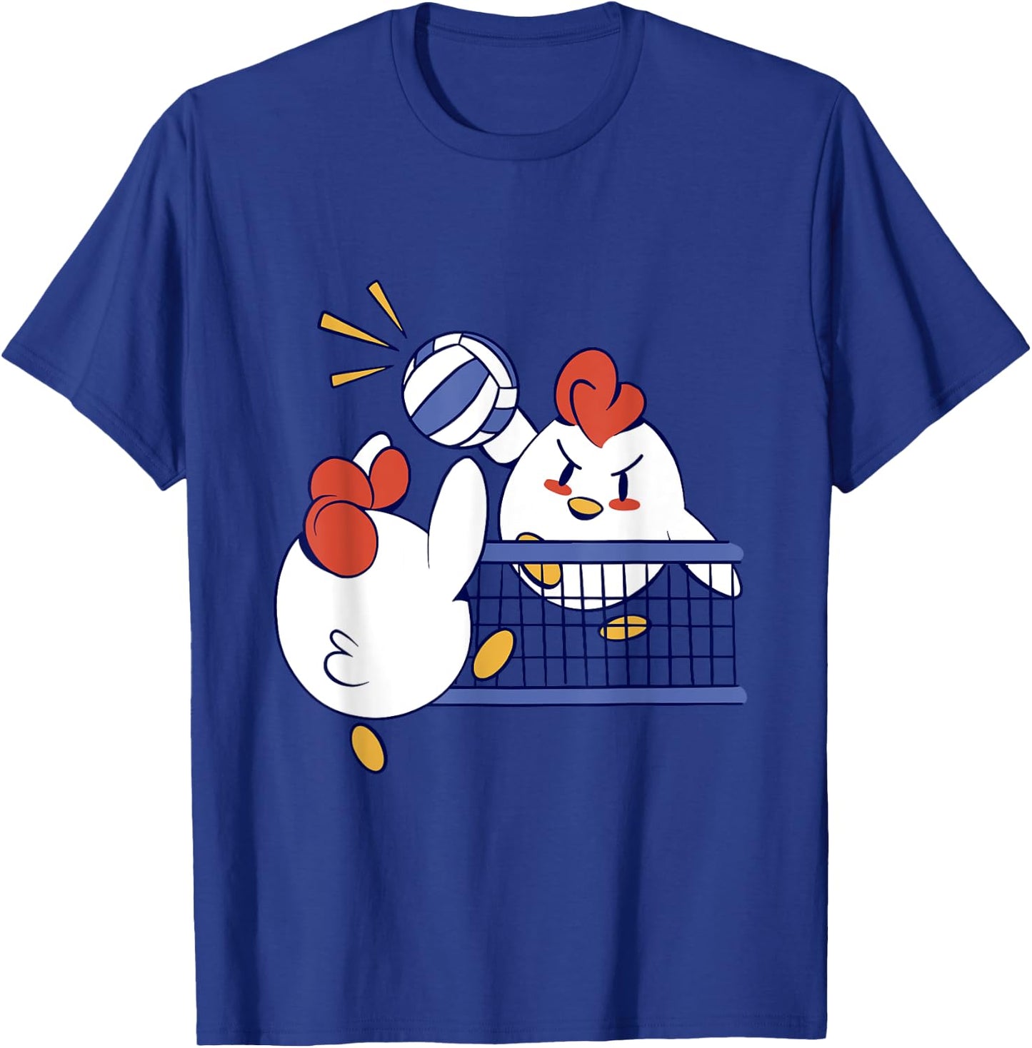 Roosters Playing Volleyball - Cute Chicken Volleyball T-Shirt - T-Shirt | Royal