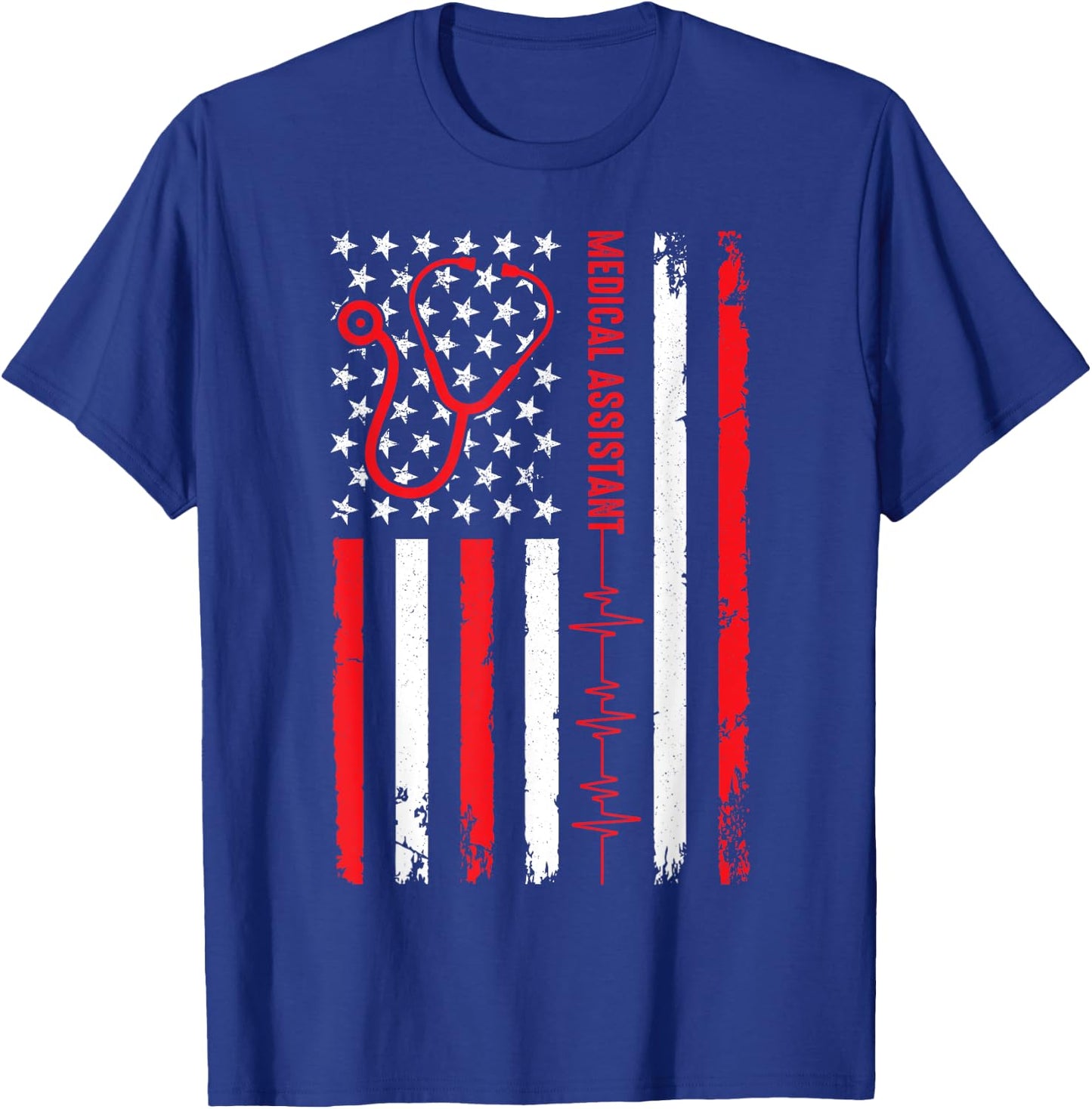 Patriotic Medical Assistant American Flag Nurse Heart T-Shirt - T-Shirt | Royal