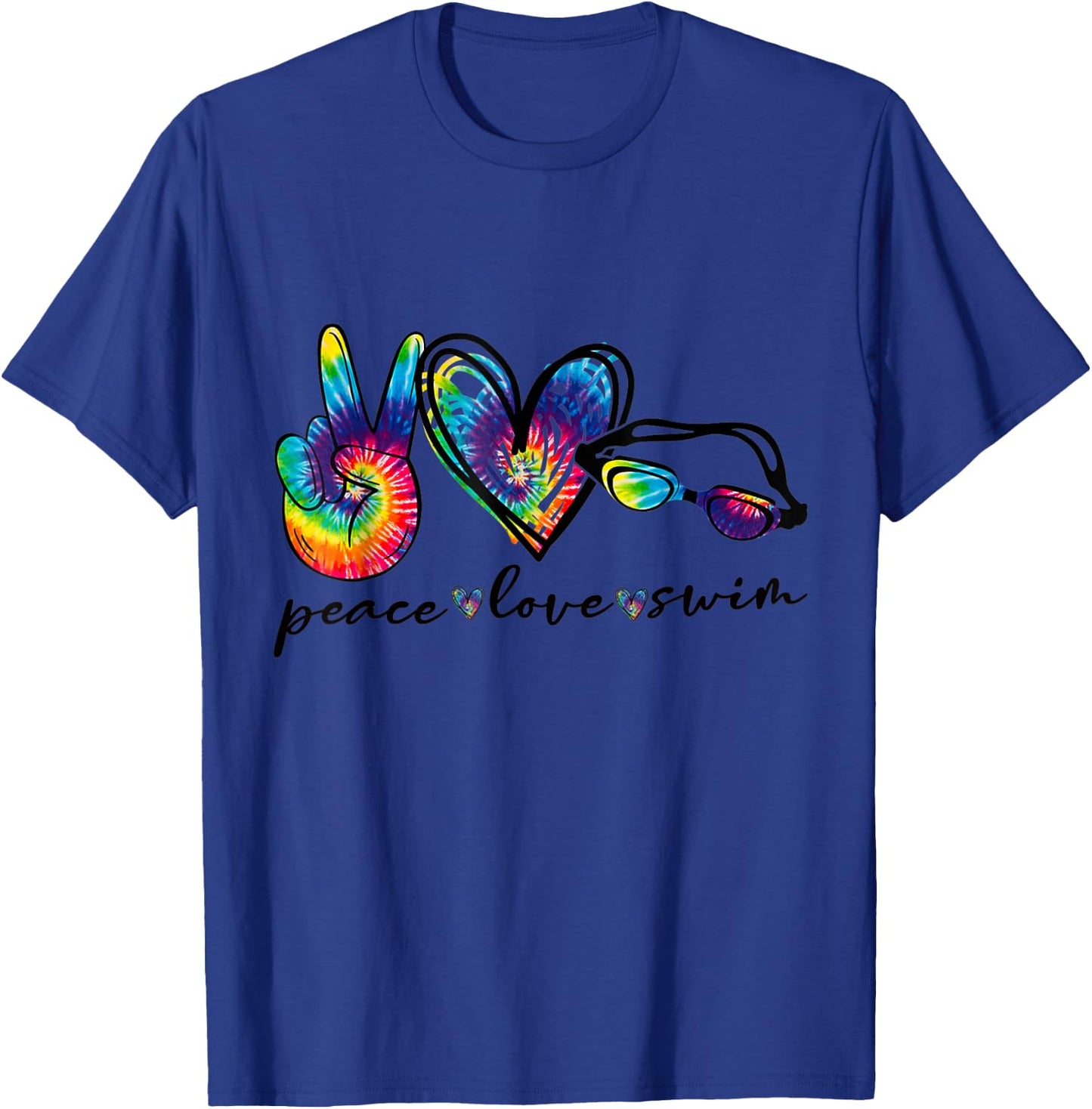Peace Love Swim Goggles Tie Dye Swimmer Swimming T-Shirt - T-Shirt | Royal