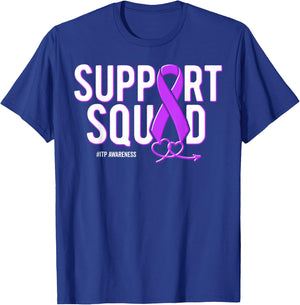 Support Squad ITP Awareness Purple Ribbon Heart T-Shirt - T-Shirt | Royal