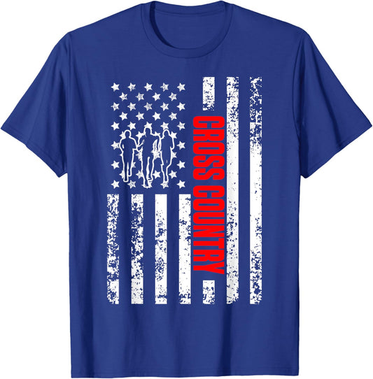 US American Flag Sports Patriotic Cross Country Running Women Girls Kids Men T-Shirt - T-Shirt | Royal