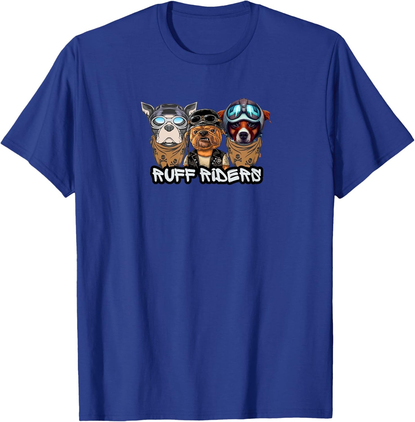 Ruff Riders Funny Dog Motorcycle Club Pun Pet Owners Jokes T-Shirt - T-Shirt | Royal
